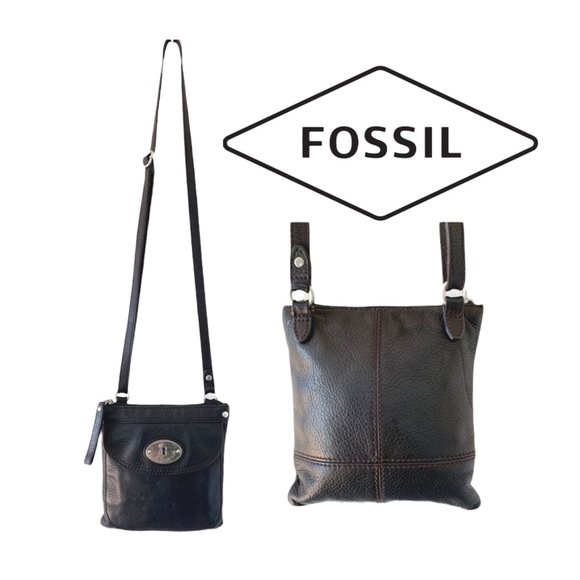 Fossil Black Leather Front Flap Crossbody bag